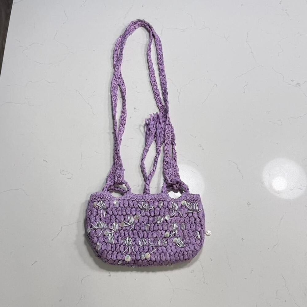 Purple crochet rattan purse